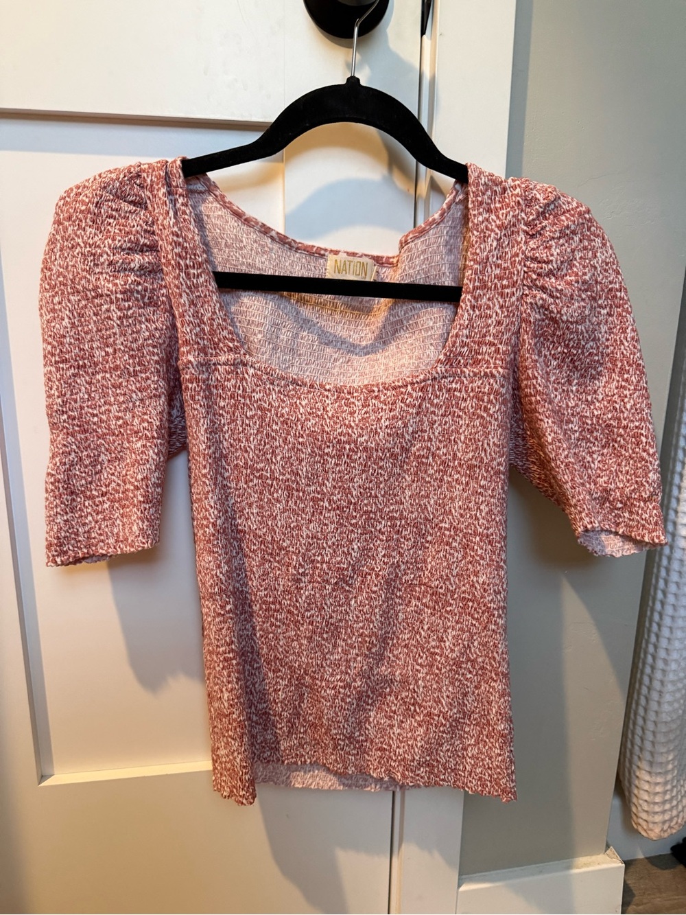 Nation LTD Heathered Rose Knit Puff-Sleeve Square Neck Top